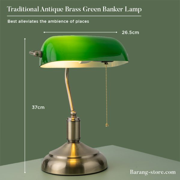 Traditional Antique Brass Green Banker Lamp
